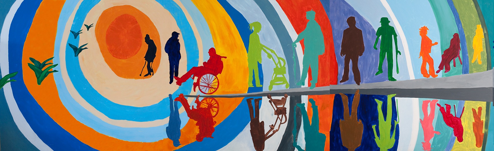 Picture painted by members of Headway showing community of disabled adults