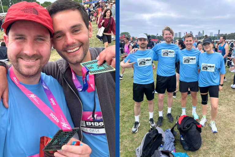 Staff members Paul and Sam run the Hackney Half with George, Bethan, Richard and Lloyd
